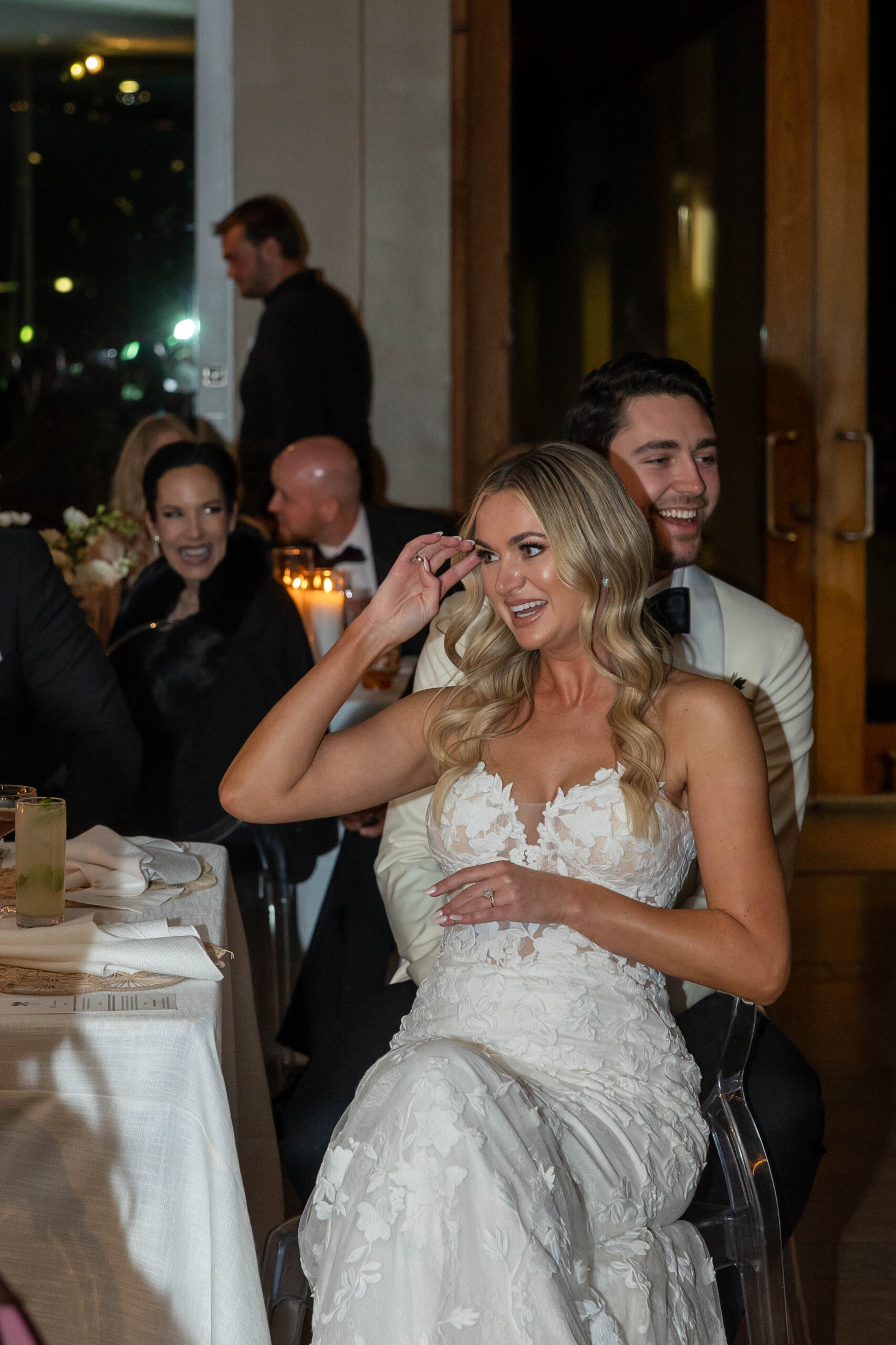 Heartfelt toast by maid of honor with champagne in hand