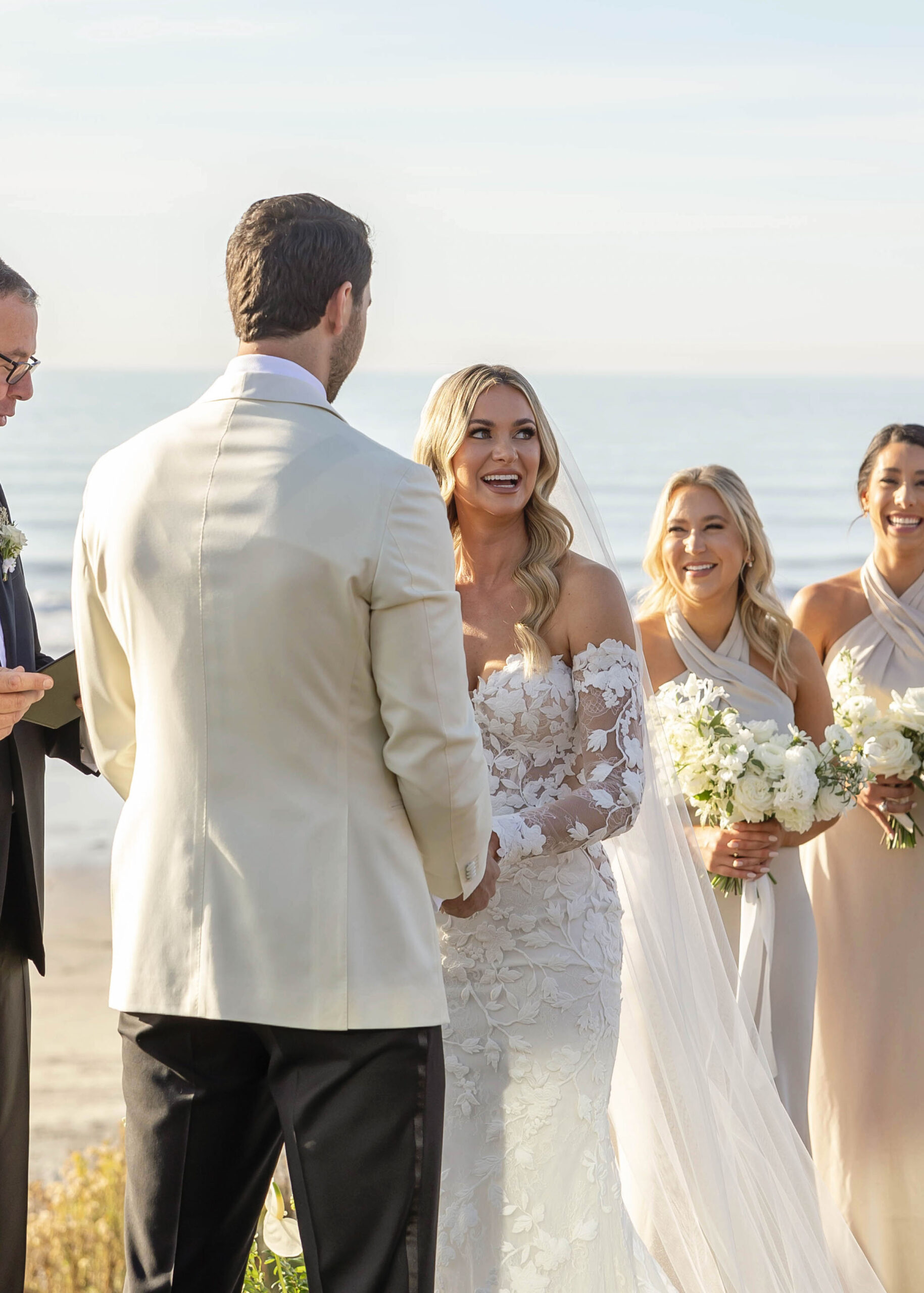 Romantic vows with coastal view